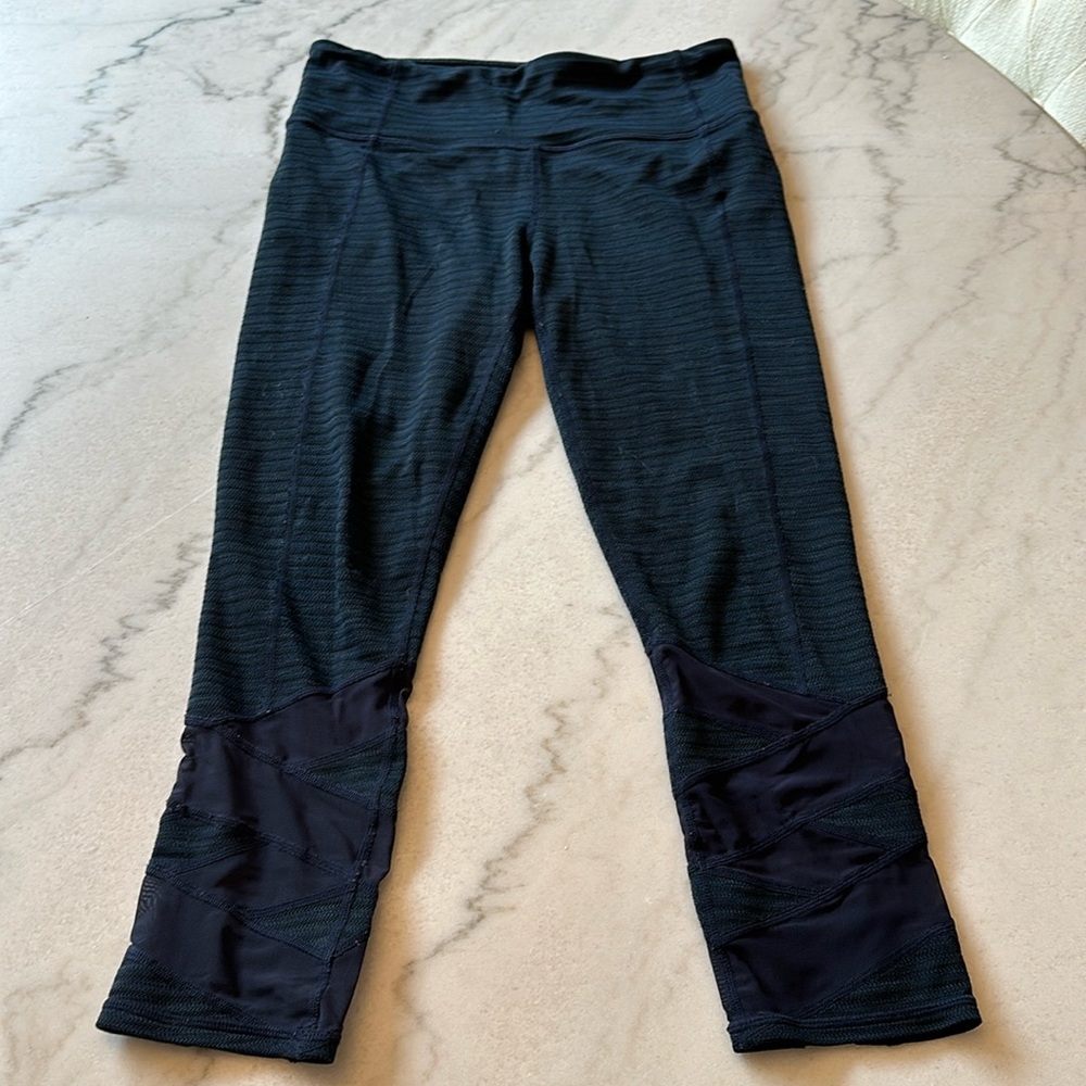 Athleta Capri Leggings with crossed Mesh